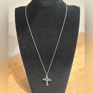 Sterling Silver Cross Pendant Necklace with Turquoise Stones
Adjustable 18”-20”